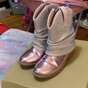 Steve Madden Metallic Pink Glittery Cowboy Boots for Kids